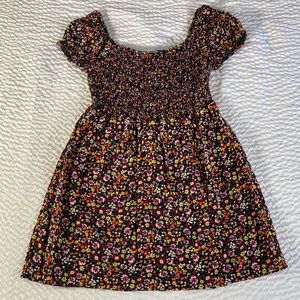 Black & Red Floral Print Off the Shoulder Knee Length Dress